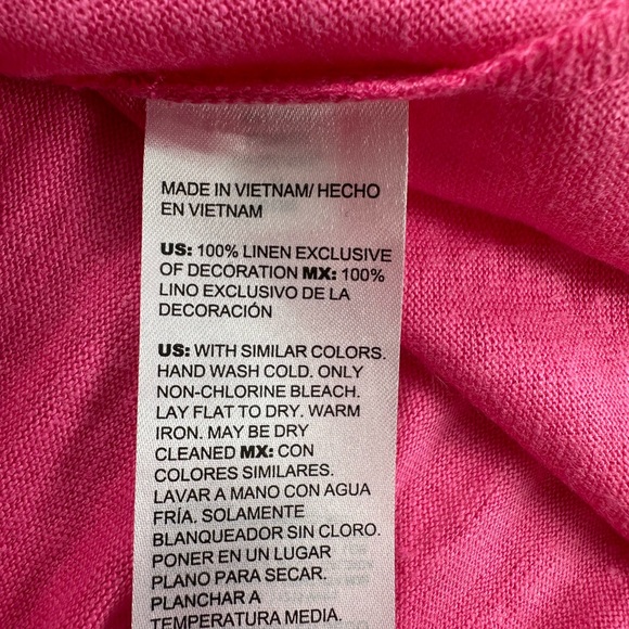 NWT Chicos Linen Sweater Trim Stitch Tee Short  Delightful Pink V Neck Size XL - Picture 7 of 7